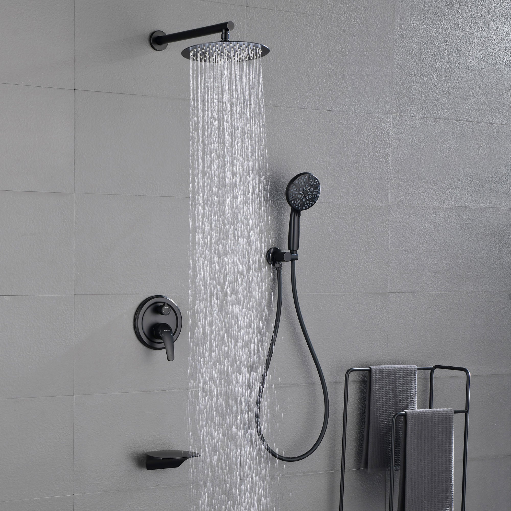 Shower System, 3-Function Wall Mounted Shower Faucet Set for Bathroom with High Pressure 10" Stainless Steel Rain Shower head and 7-Mode Handheld Shower Set