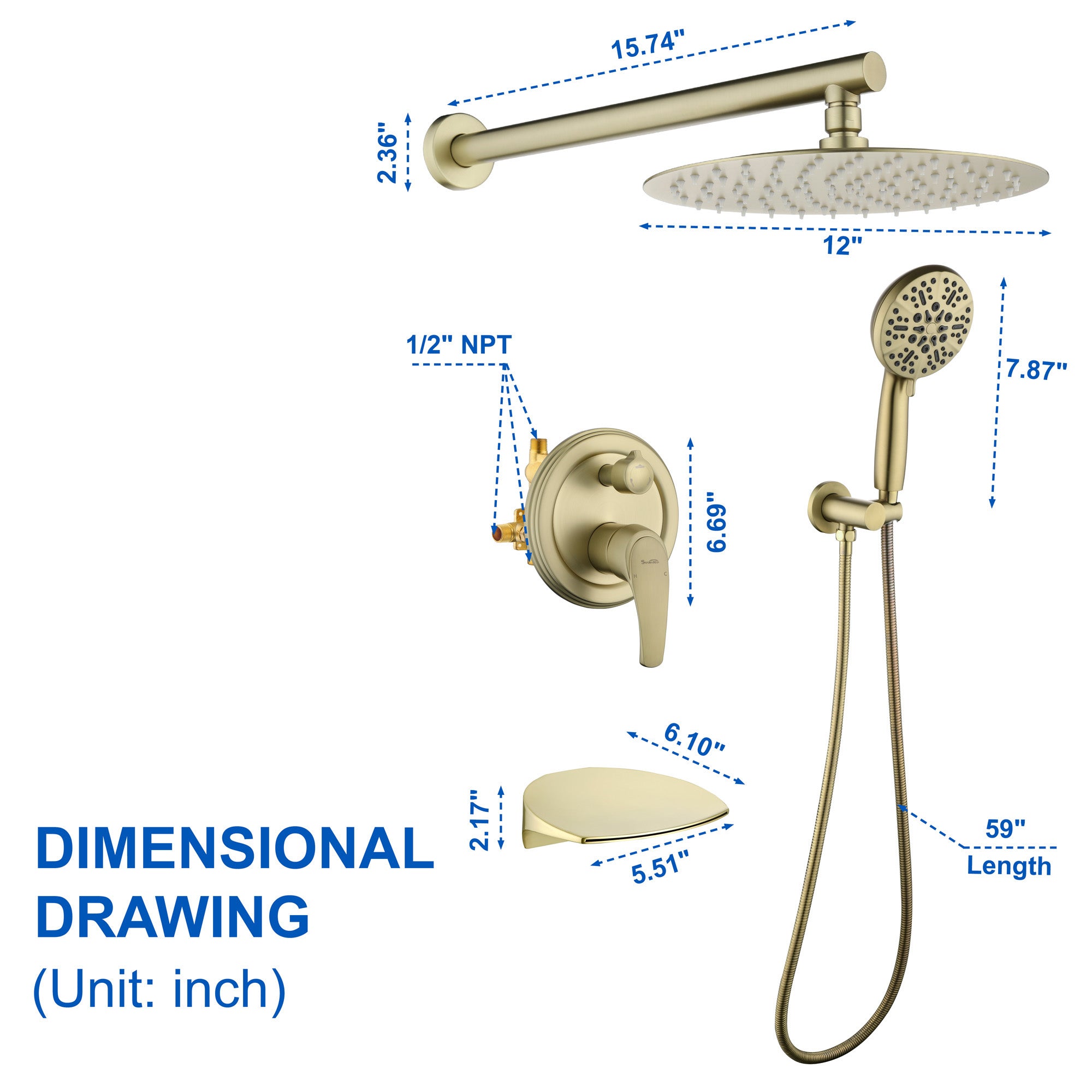 Shower System, 3-Function Wall Mounted Shower Faucet Set for Bathroom with High Pressure 10" Stainless Steel Rain Shower head and 7-Mode Handheld Shower Set