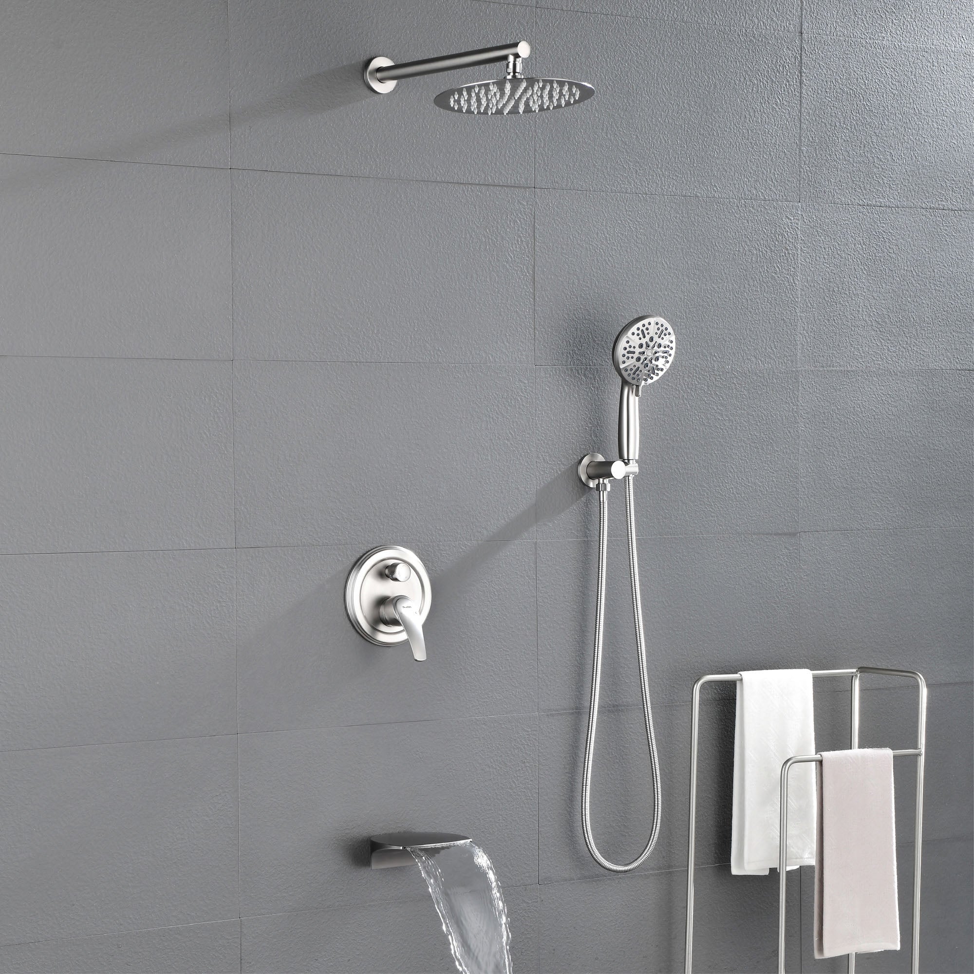 Shower System, 3-Function Wall Mounted Shower Faucet Set for Bathroom with High Pressure 10" Stainless Steel Rain Shower head and 7-Mode Handheld Shower Set