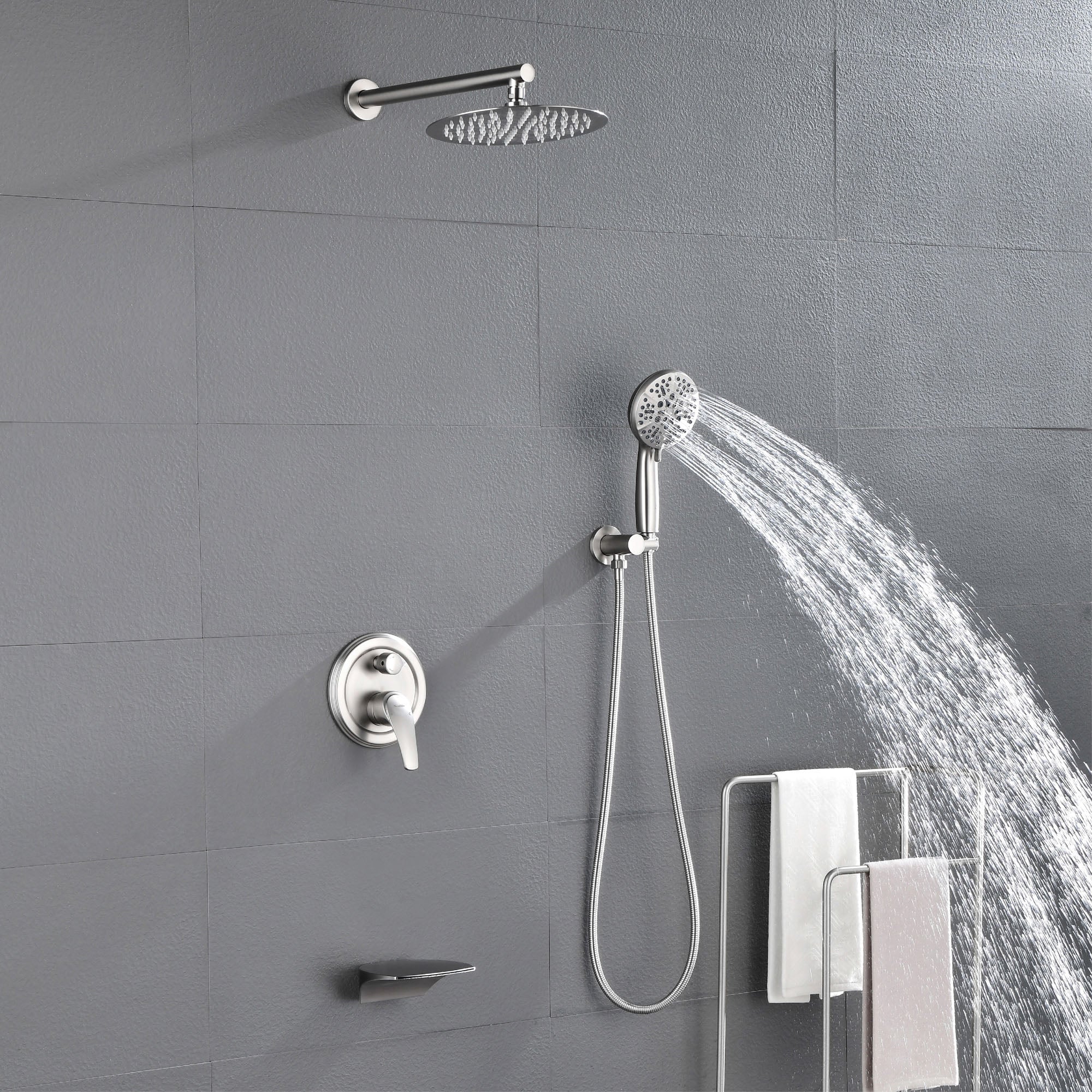 Shower System, 3-Function Wall Mounted Shower Faucet Set for Bathroom with High Pressure 10" Stainless Steel Rain Shower head and 7-Mode Handheld Shower Set