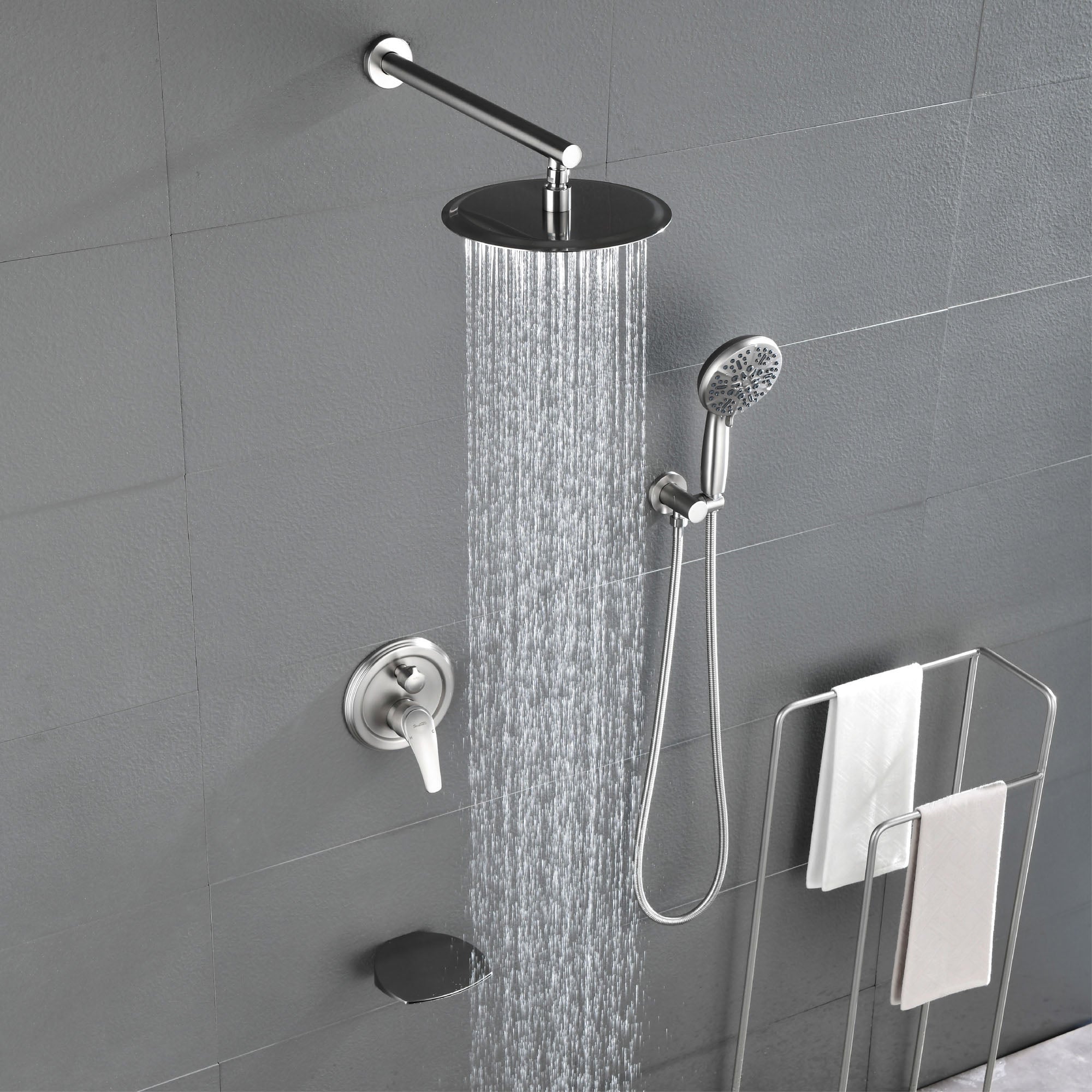 Shower System, 3-Function Wall Mounted Shower Faucet Set for Bathroom with High Pressure 10" Stainless Steel Rain Shower head and 7-Mode Handheld Shower Set