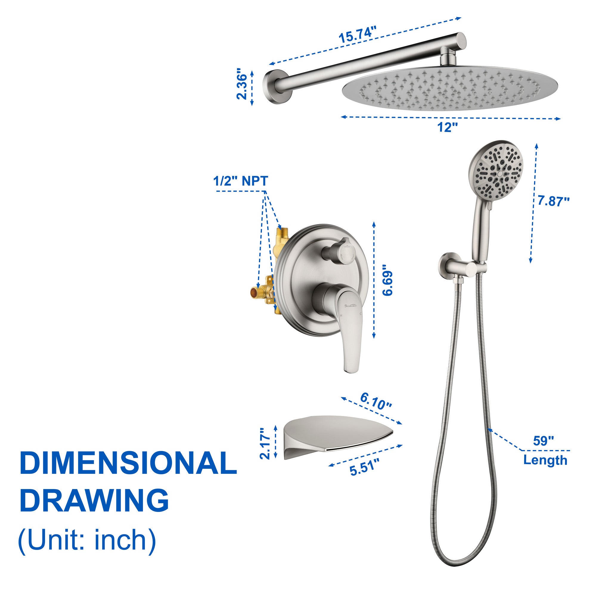 Shower System, 3-Function Wall Mounted Shower Faucet Set for Bathroom with High Pressure 10" Stainless Steel Rain Shower head and 7-Mode Handheld Shower Set
