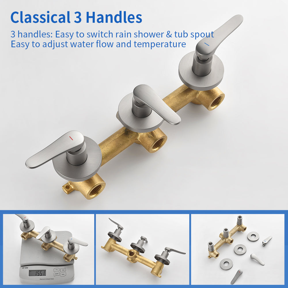 3 Handle Tub Shower Faucet Set Shower System with Tub Spout Bathtub Faucet Set Shower Tub Combo Set Complete Tub and Shower Trim Kit Matte Black