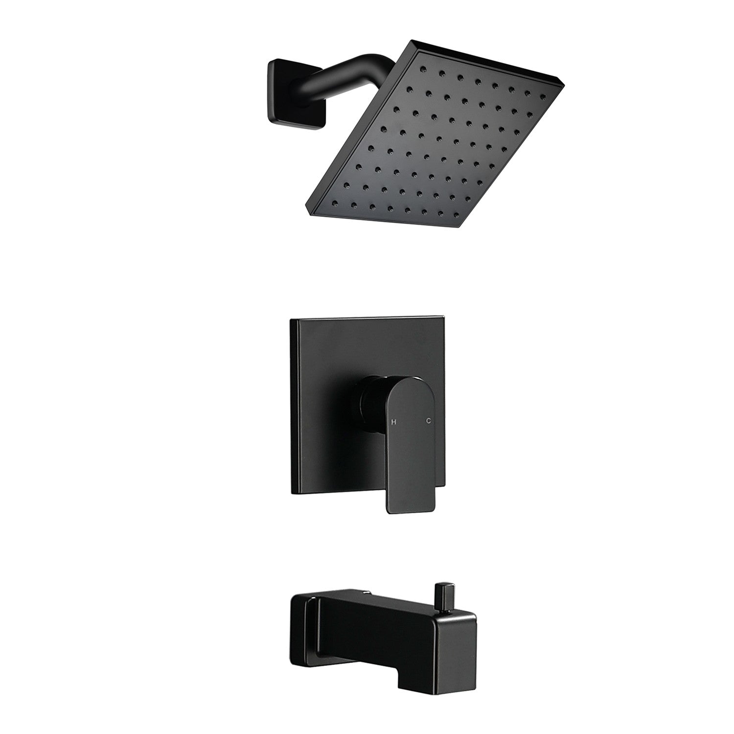 High pressure Single function 6 inch Square Shower Trim Kit with Diverting Tub Spout