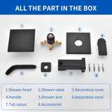 High pressure Single function 6 inch Square Shower Trim Kit with Diverting Tub Spout