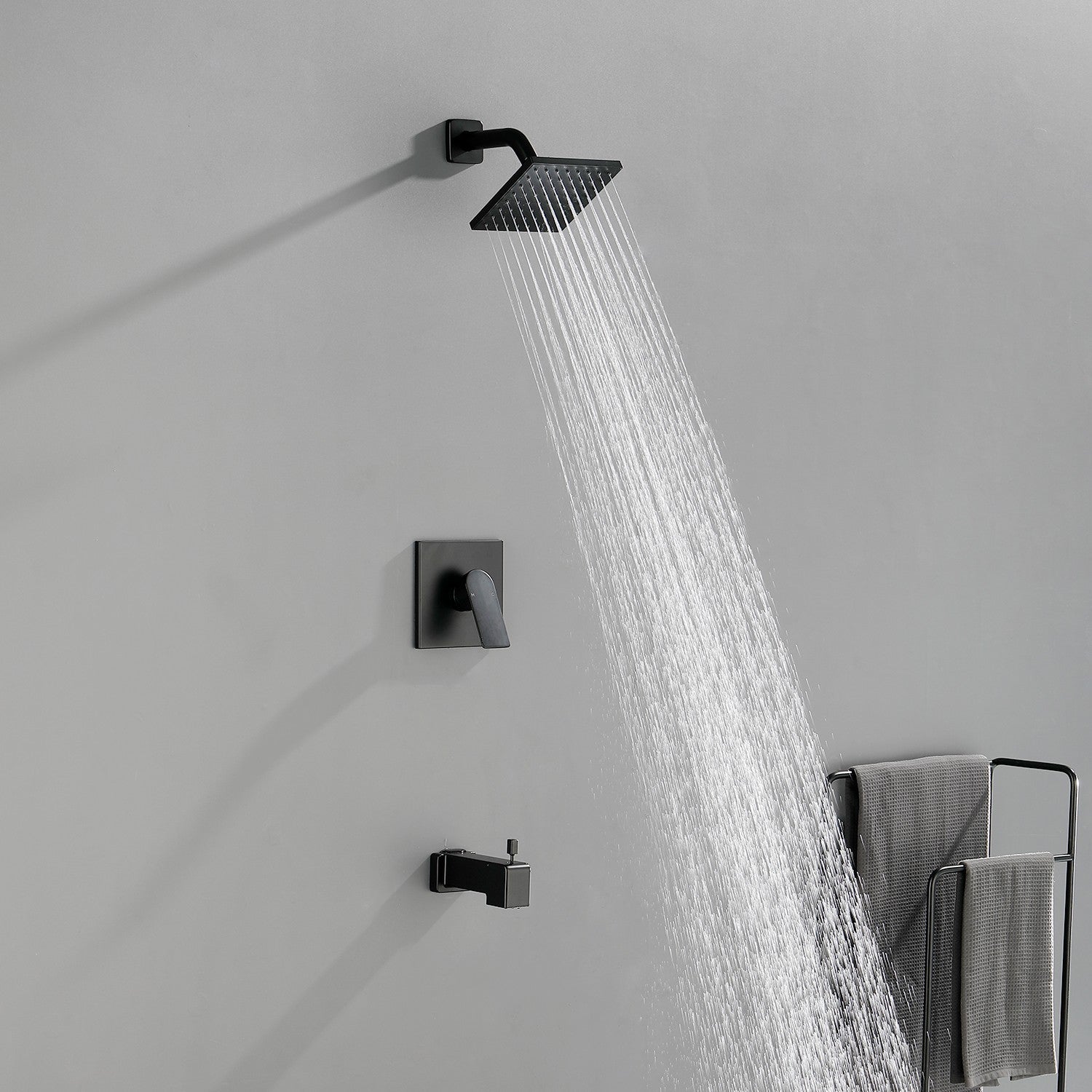 High pressure Single function 6 inch Square Shower Trim Kit with Diverting Tub Spout