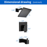 High pressure Single function 6 inch Square Shower Trim Kit with Diverting Tub Spout