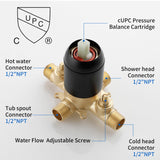 High pressure Single function 6 inch Square Shower Trim Kit with Diverting Tub Spout