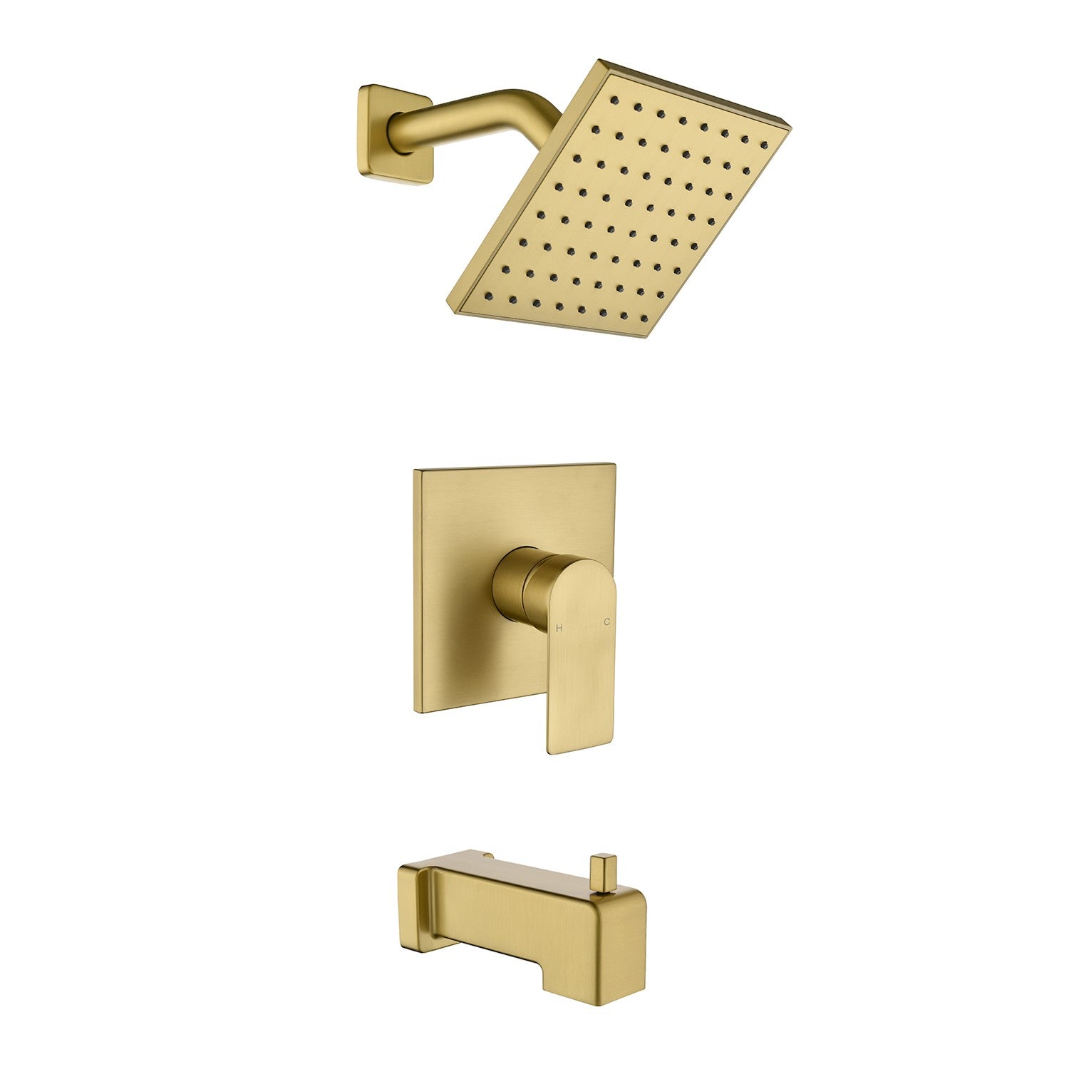High pressure Single function 6 inch Square Shower Trim Kit with Diverting Tub Spout