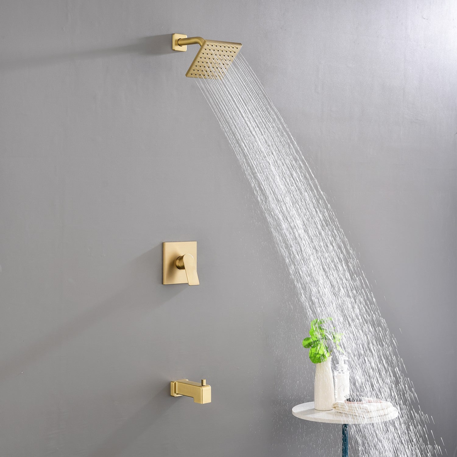 High pressure Single function 6 inch Square Shower Trim Kit with Diverting Tub Spout