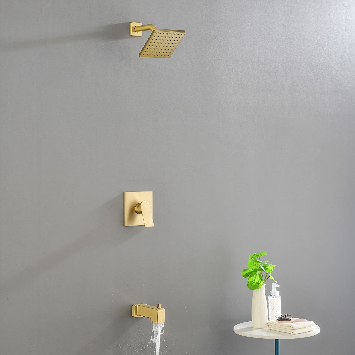 High pressure Single function 6 inch Square Shower Trim Kit with Diverting Tub Spout