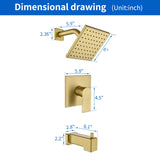 High pressure Single function 6 inch Square Shower Trim Kit with Diverting Tub Spout