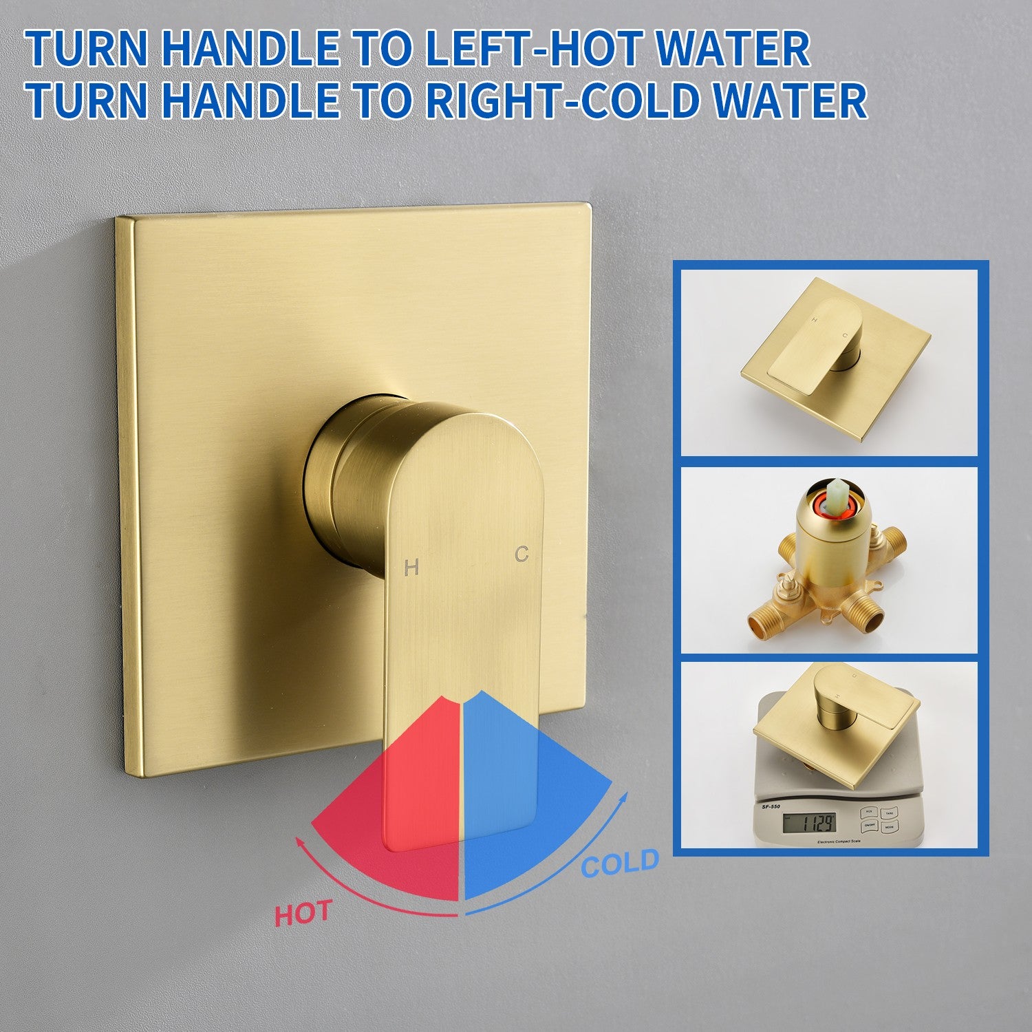 High pressure Single function 6 inch Square Shower Trim Kit with Diverting Tub Spout