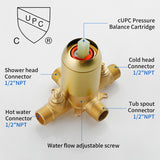 High pressure Single function 6 inch Square Shower Trim Kit with Diverting Tub Spout