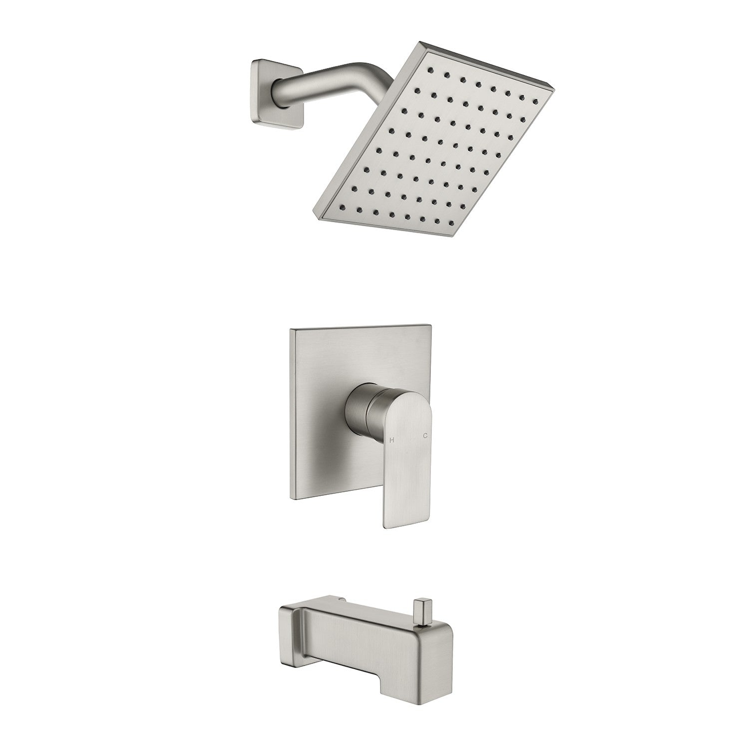 High pressure Single function 6 inch Square Shower Trim Kit with Diverting Tub Spout