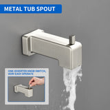 High pressure Single function 6 inch Square Shower Trim Kit with Diverting Tub Spout
