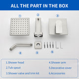 High pressure Single function 6 inch Square Shower Trim Kit with Diverting Tub Spout