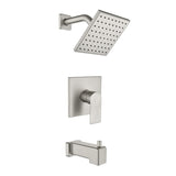 High pressure Single function 6 inch Square Shower Trim Kit with Diverting Tub Spout
