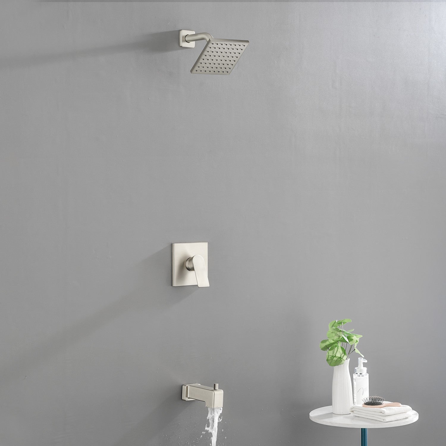 High pressure Single function 6 inch Square Shower Trim Kit with Diverting Tub Spout