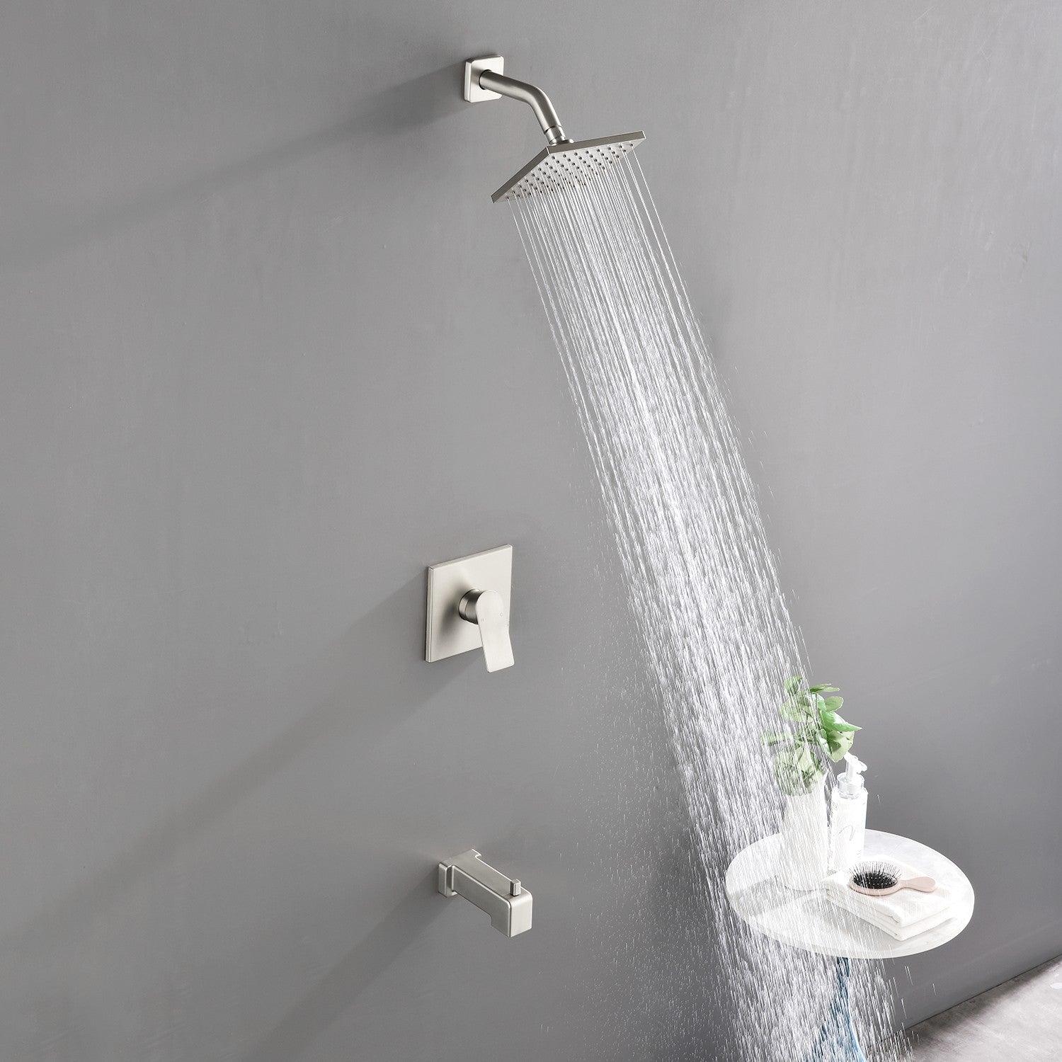 High pressure Single function 6 inch Square Shower Trim Kit with Diverting Tub Spout