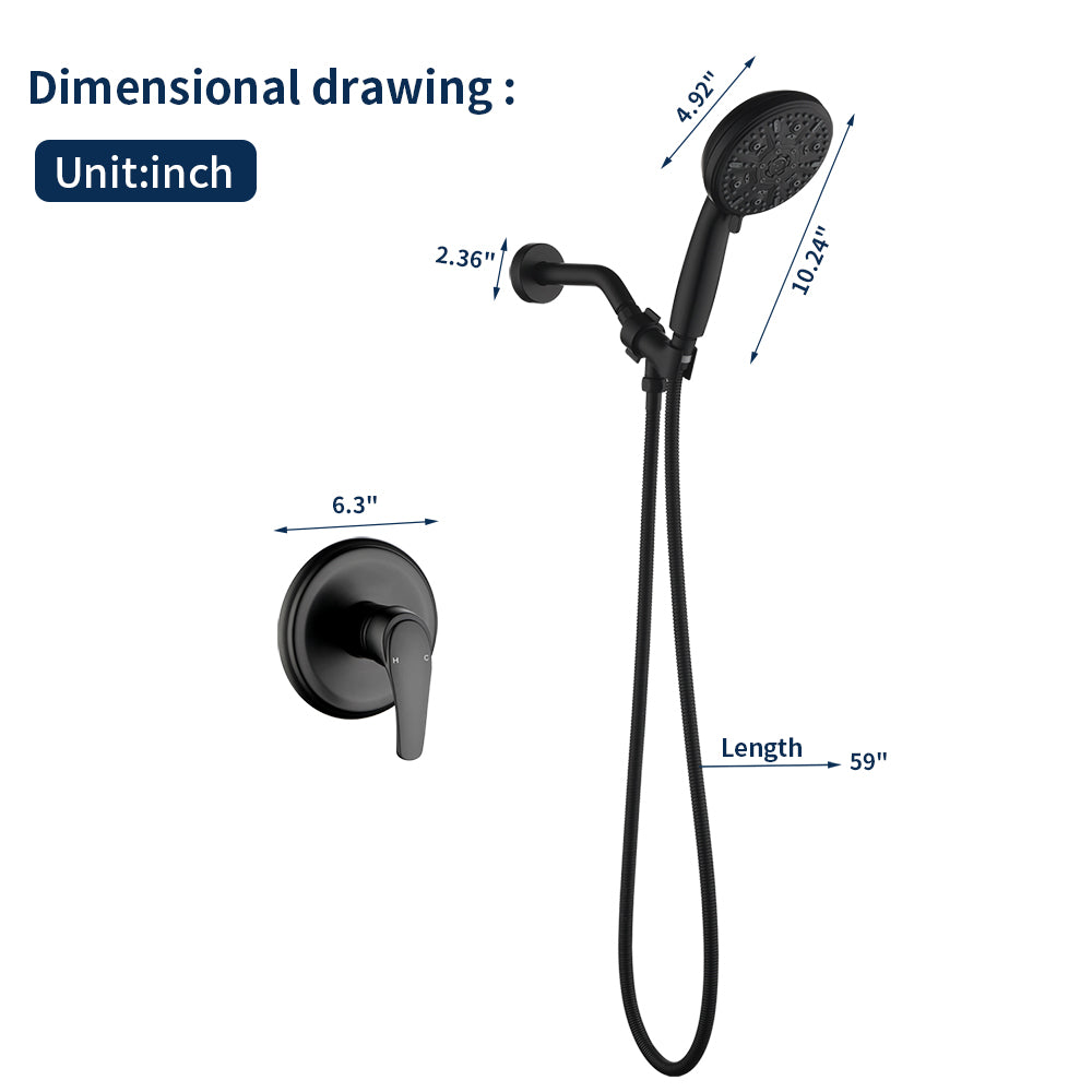 Wall Mounted Round High Pressure Single Handle 10-Spray Hand Shower with Valve