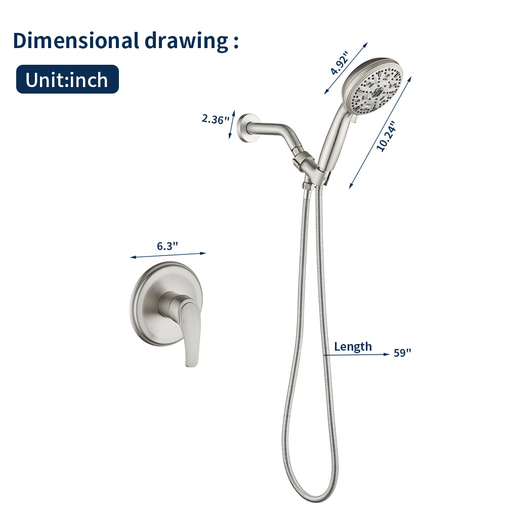 Wall Mounted Round High Pressure Single Handle 10-Spray Hand Shower with Valve
