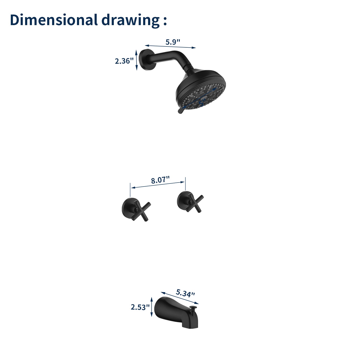 Two-Cross Handle Diverter Tub and Shower Set with ABS 10-Spray Head Shower