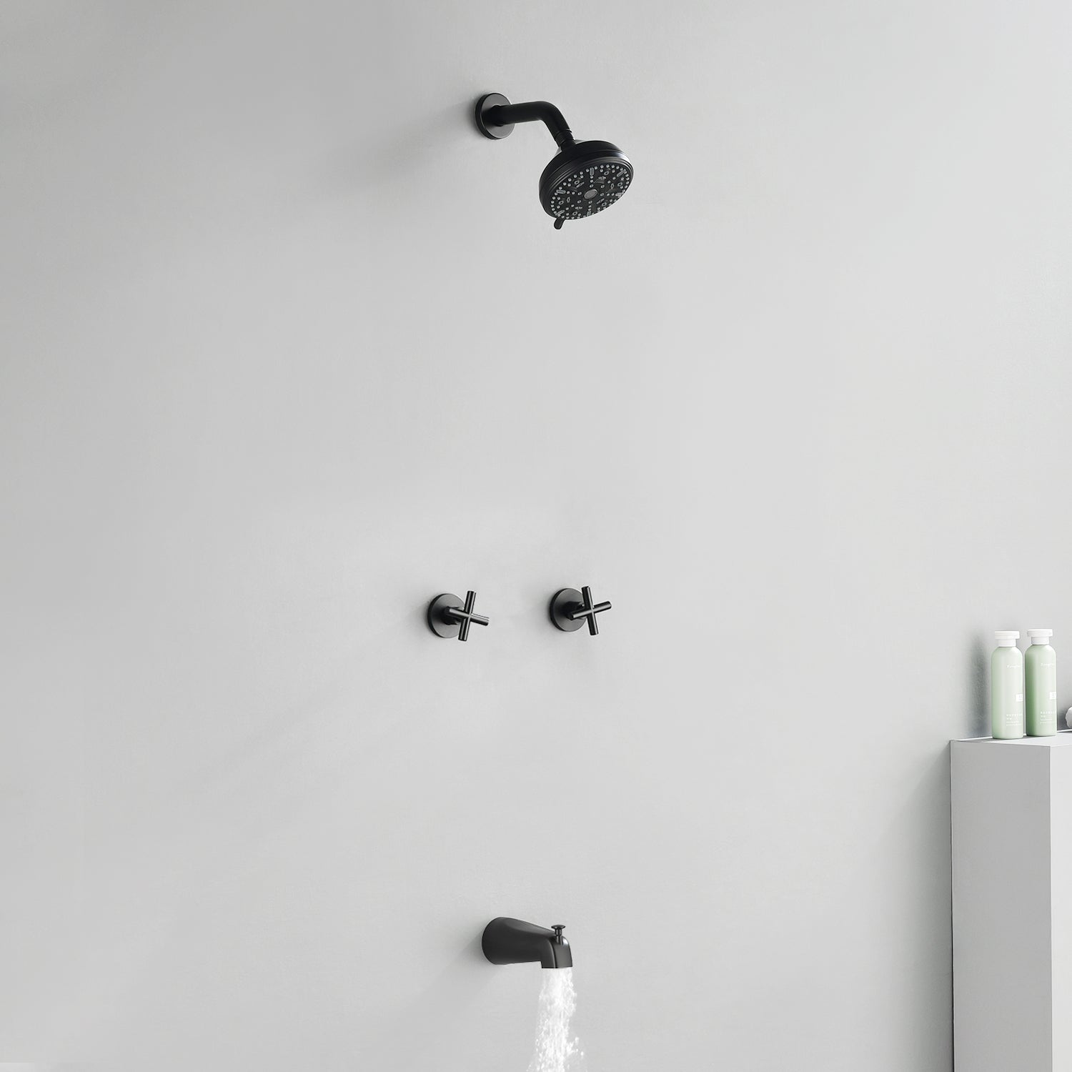 Two-Cross Handle Diverter Tub and Shower Set with ABS 10-Spray Head Shower