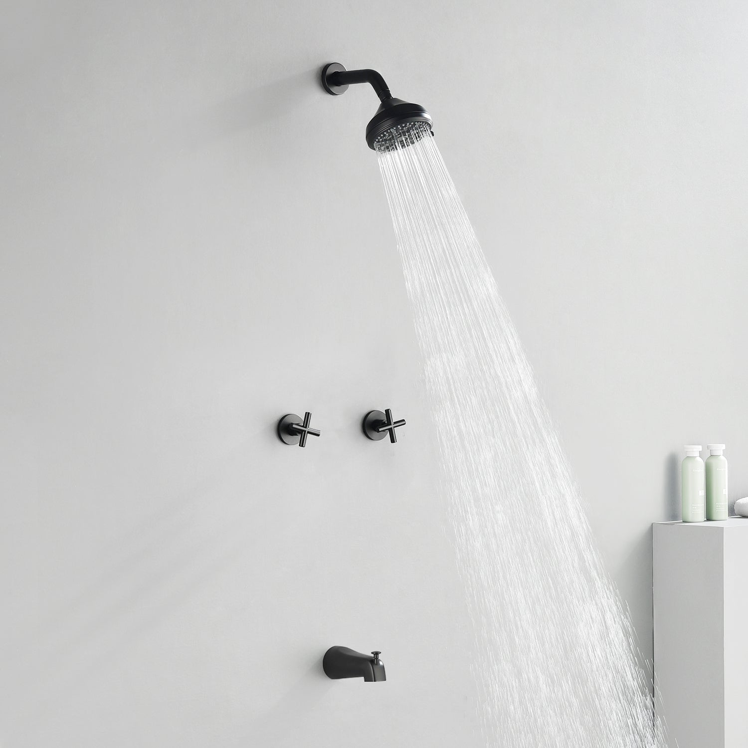 Two-Cross Handle Diverter Tub and Shower Set with ABS 10-Spray Head Shower