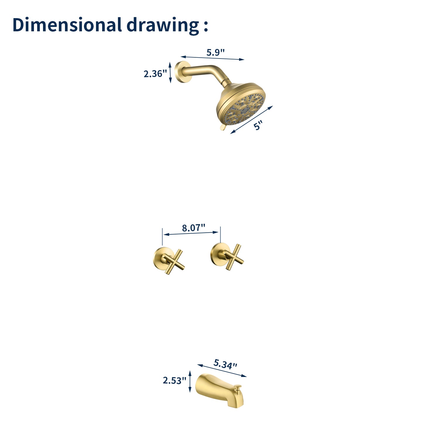 Two-Cross Handle Diverter Tub and Shower Set with ABS 10-Spray Head Shower
