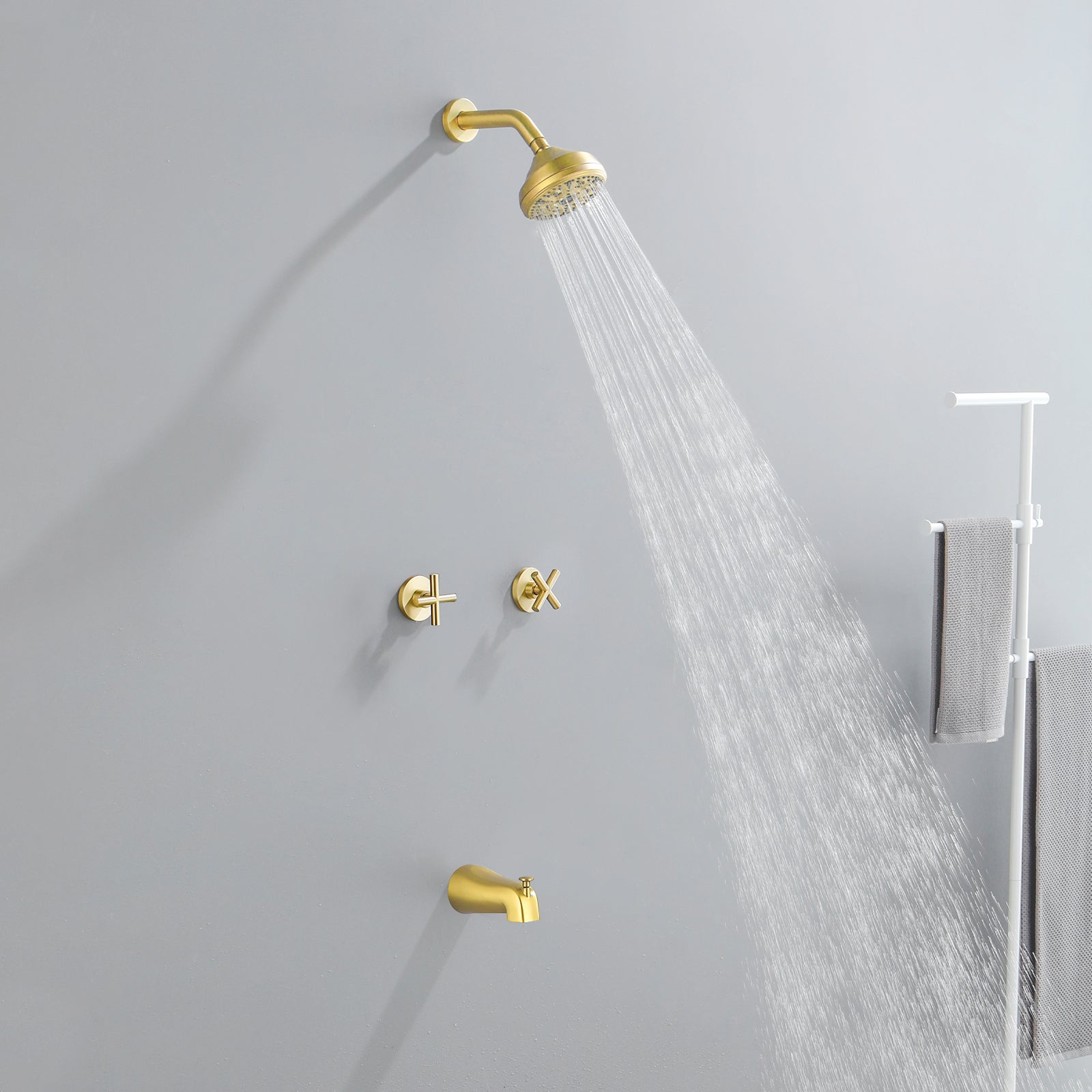 Two-Cross Handle Diverter Tub and Shower Set with ABS 10-Spray Head Shower