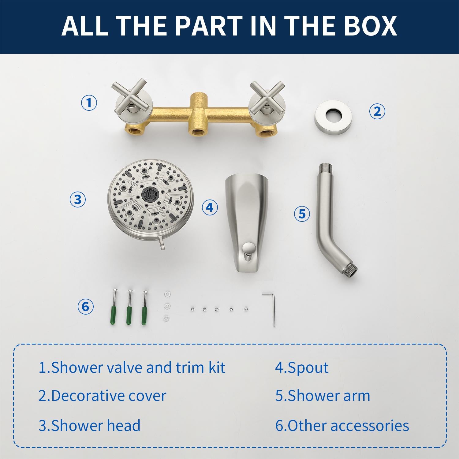 Two-Cross Handle Diverter Tub and Shower Set with ABS 10-Spray Head Shower