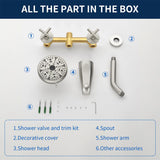 Two-Cross Handle Diverter Tub and Shower Set with ABS 10-Spray Head Shower