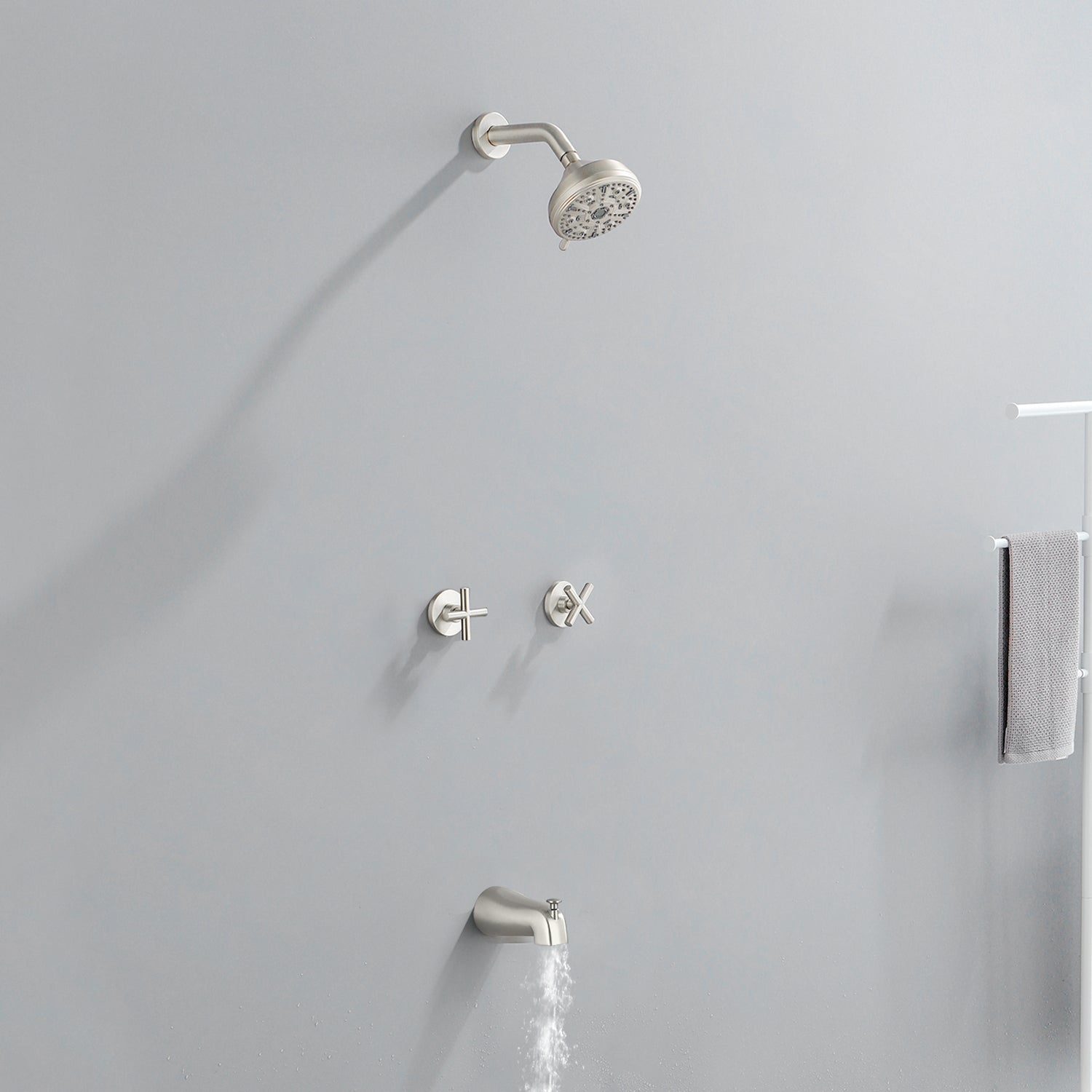 Two-Cross Handle Diverter Tub and Shower Set with ABS 10-Spray Head Shower