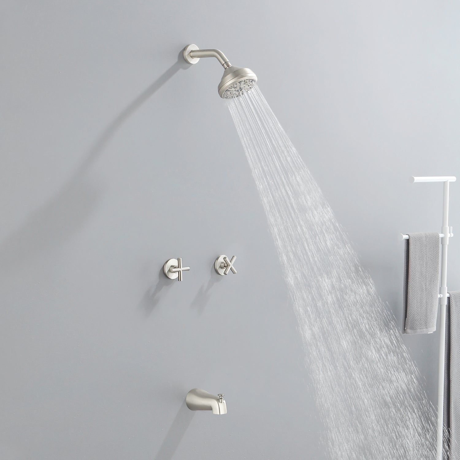 Two-Cross Handle Diverter Tub and Shower Set with ABS 10-Spray Head Shower