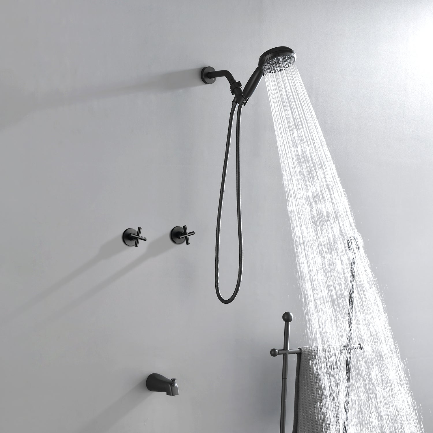 Diverter Tub and Shower Trim Kit with 2-Cross Handle,10 Spray Handheld Shower