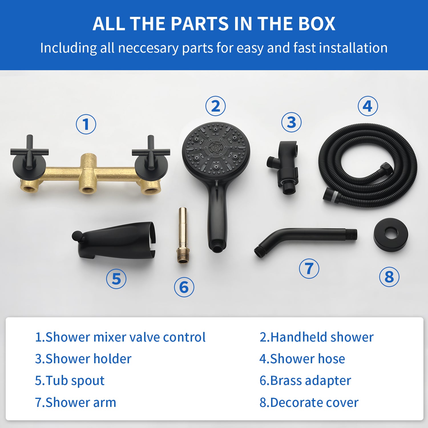 Diverter Tub and Shower Trim Kit with 2-Cross Handle,10 Spray Handheld Shower