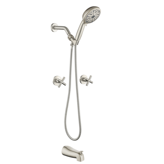 Diverter Tub and Shower Trim Kit with 2-Cross Handle,10 Spray Handheld Shower