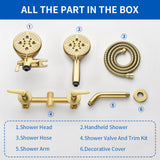 2-Head Shower Trim Kit with 5-Setting Handheld Sprayer and Cross Handle in Matte Black | Brushed Nickel | Brushed Gold