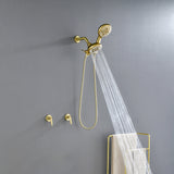 2-Head Shower Trim Kit with 5-Setting Handheld Sprayer and Cross Handle in Matte Black | Brushed Nickel | Brushed Gold