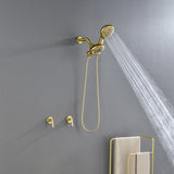 2-Head Shower Trim Kit with 5-Setting Handheld Sprayer and Cross Handle in Matte Black | Brushed Nickel | Brushed Gold