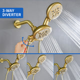 2-Head Shower Trim Kit with 5-Setting Handheld Sprayer and Cross Handle in Matte Black | Brushed Nickel | Brushed Gold