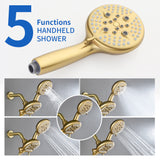 2-Head Shower Trim Kit with 5-Setting Handheld Sprayer and Cross Handle in Matte Black | Brushed Nickel | Brushed Gold