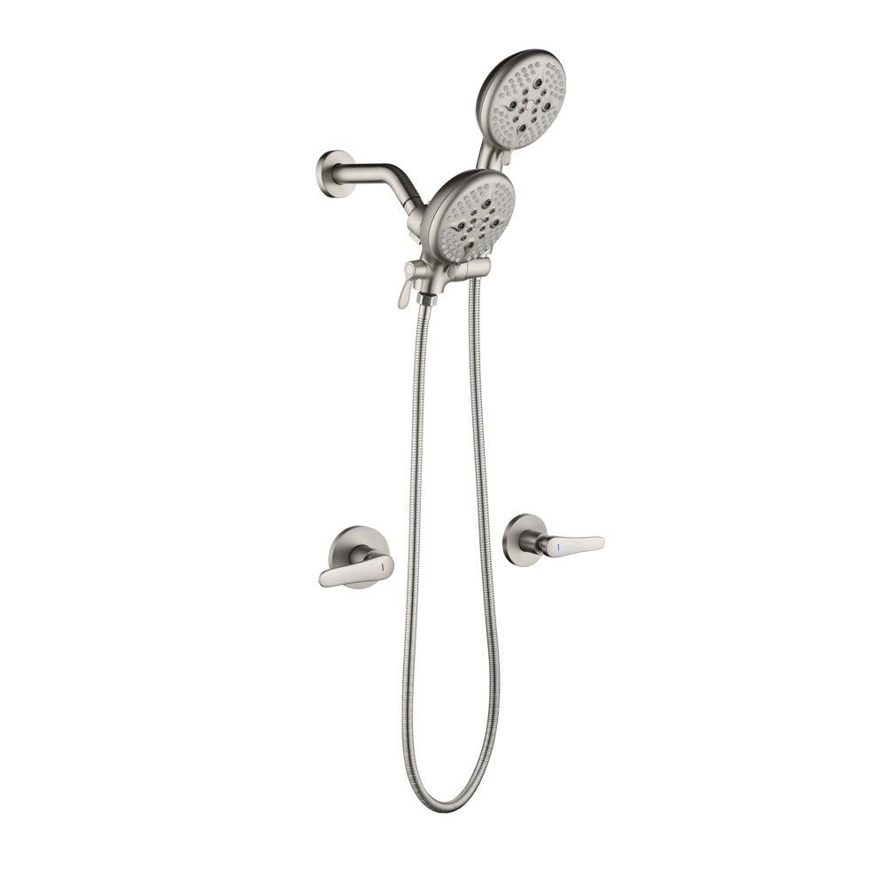 2-Head Shower Trim Kit with 5-Setting Handheld Sprayer and Cross Handle in Matte Black | Brushed Nickel | Brushed Gold