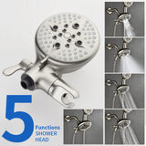 2-Head Shower Trim Kit with 5-Setting Handheld Sprayer and Cross Handle in Matte Black | Brushed Nickel | Brushed Gold