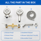 2-Head Shower Trim Kit with 5-Setting Handheld Sprayer and Cross Handle in Matte Black | Brushed Nickel | Brushed Gold