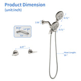 2-Head Shower Trim Kit with 5-Setting Handheld Sprayer and Cross Handle in Matte Black | Brushed Nickel | Brushed Gold