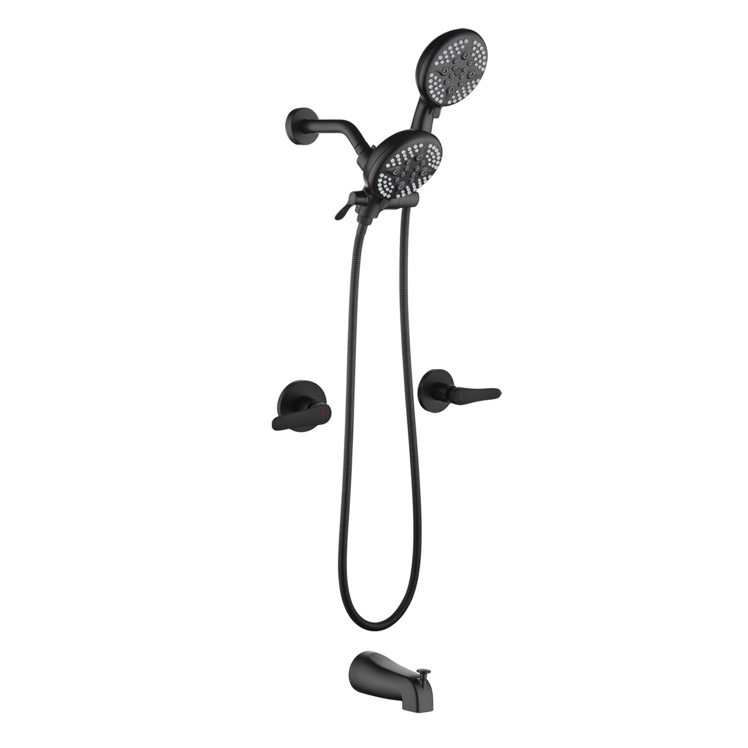 High pressure 5-Mode Dual 2 in 1 Wall mounted Shower System Combo with tub spout and cross handle