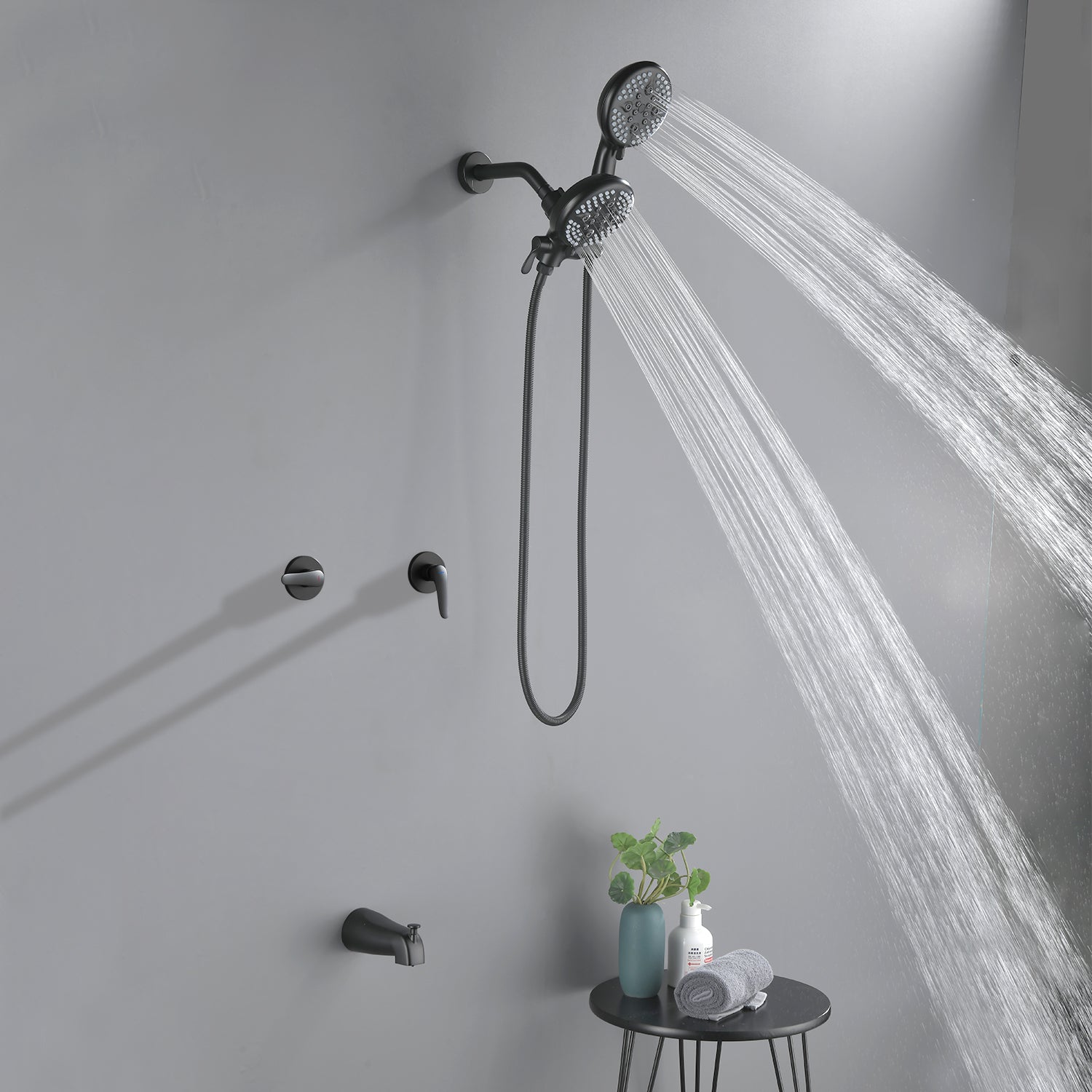 High pressure 5-Mode Dual 2 in 1 Wall mounted Shower System Combo with tub spout and cross handle