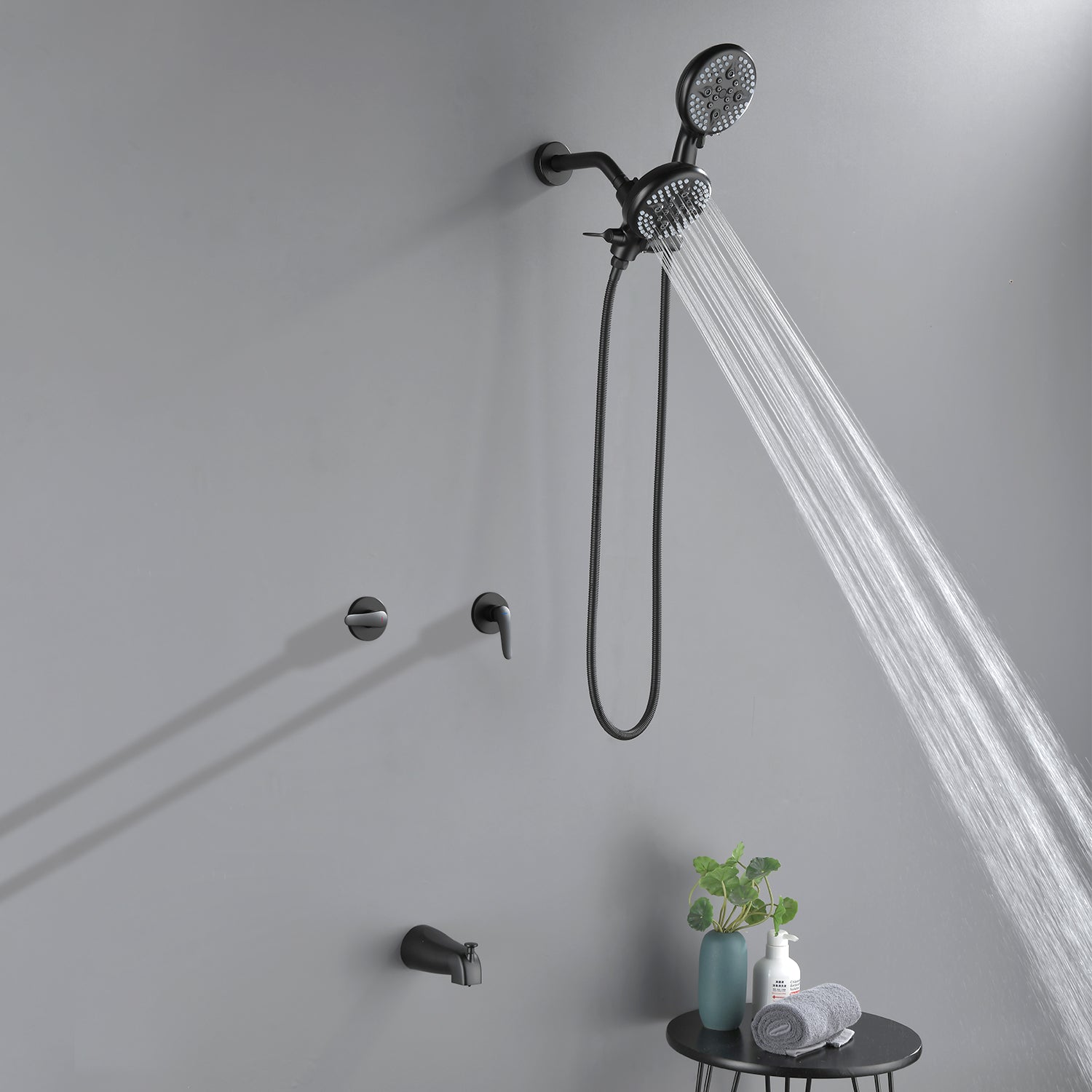 High pressure 5-Mode Dual 2 in 1 Wall mounted Shower System Combo with tub spout and cross handle